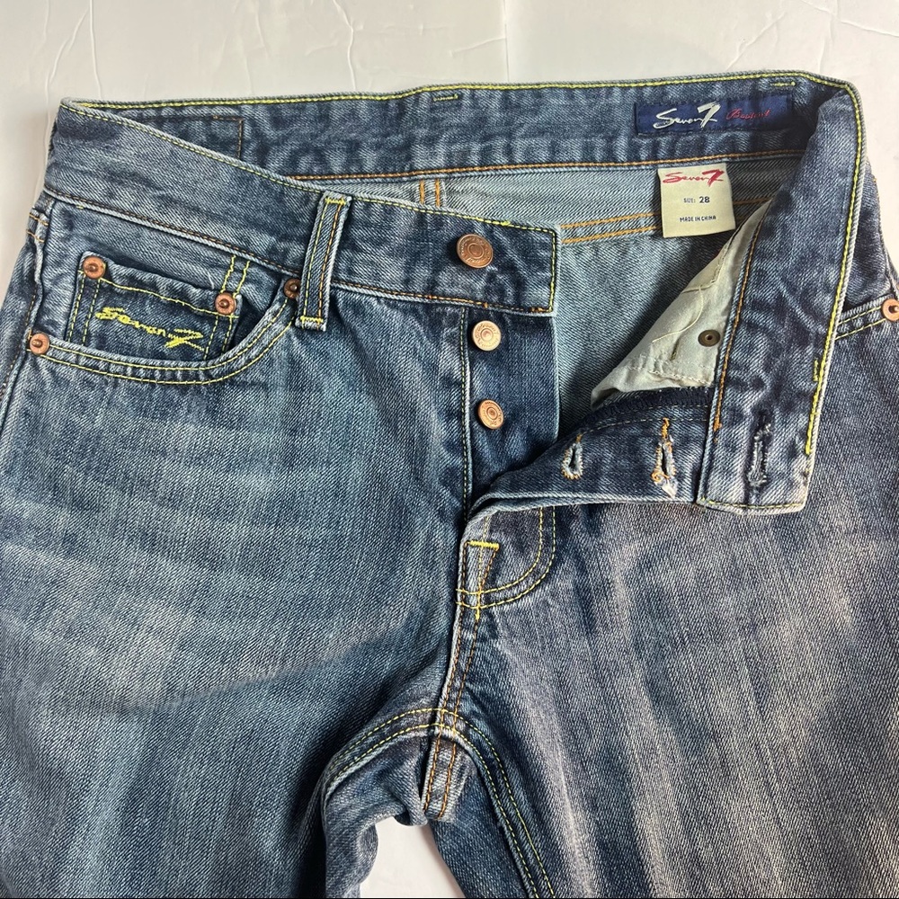 Seven 7 Bootcut Button Up Fly Premium Distressed Denim Jeans Size 28